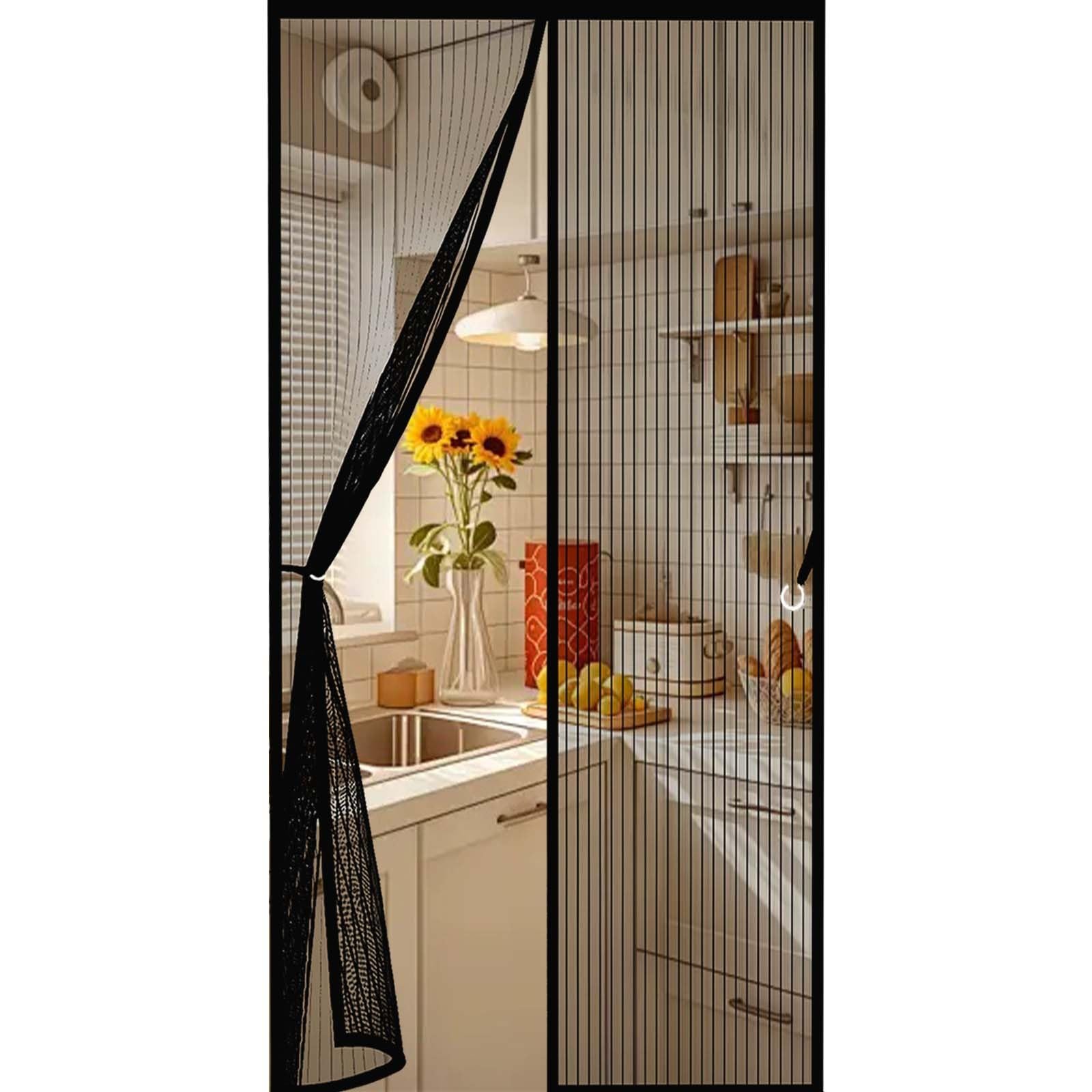 Magnetic Fly Screen Door 145x255cm(WidthxHigh) Durable, Keeps Bugs Out, Kid and Pet Friendly Magnet Fly Screen Door Insect Protection Hundreds of Sizes, Lets Fresh Air in, Black