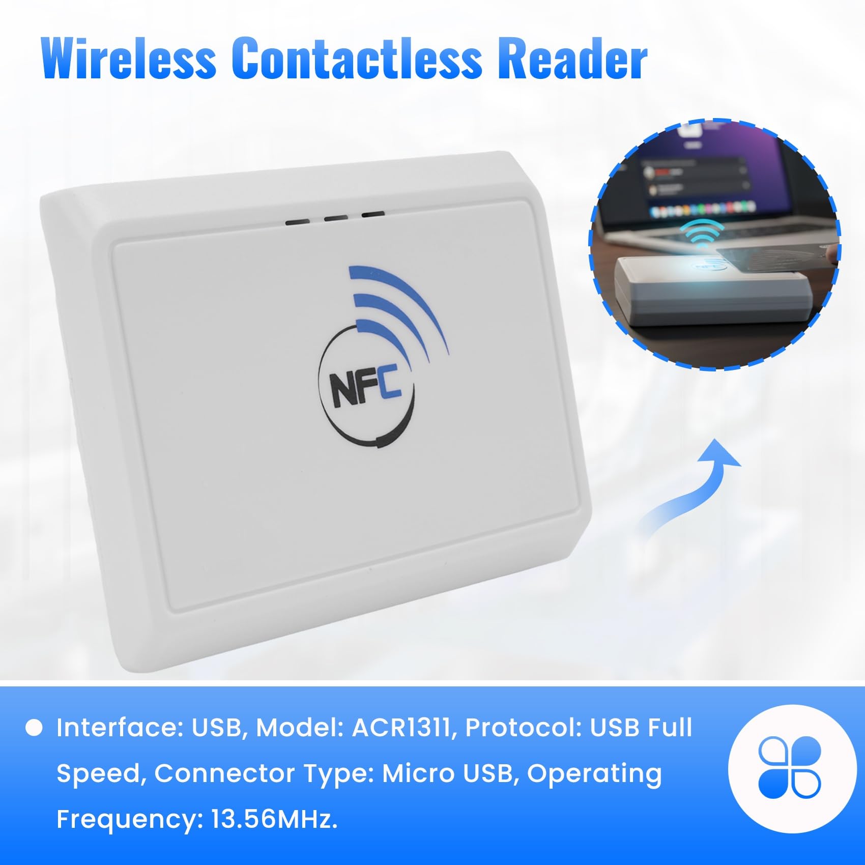 Lector de Tarjetas RFID Inalámbrico con Bluetooth y Bluetooth para Android, NFC, Sin Contacto, 13,56 MHz (ACR1311)