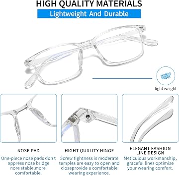 Nearsighted Glasses Blue Light Filter Short-sighted Eyeglasses Classic Distance Glasses for Women Men Clear -1.5x