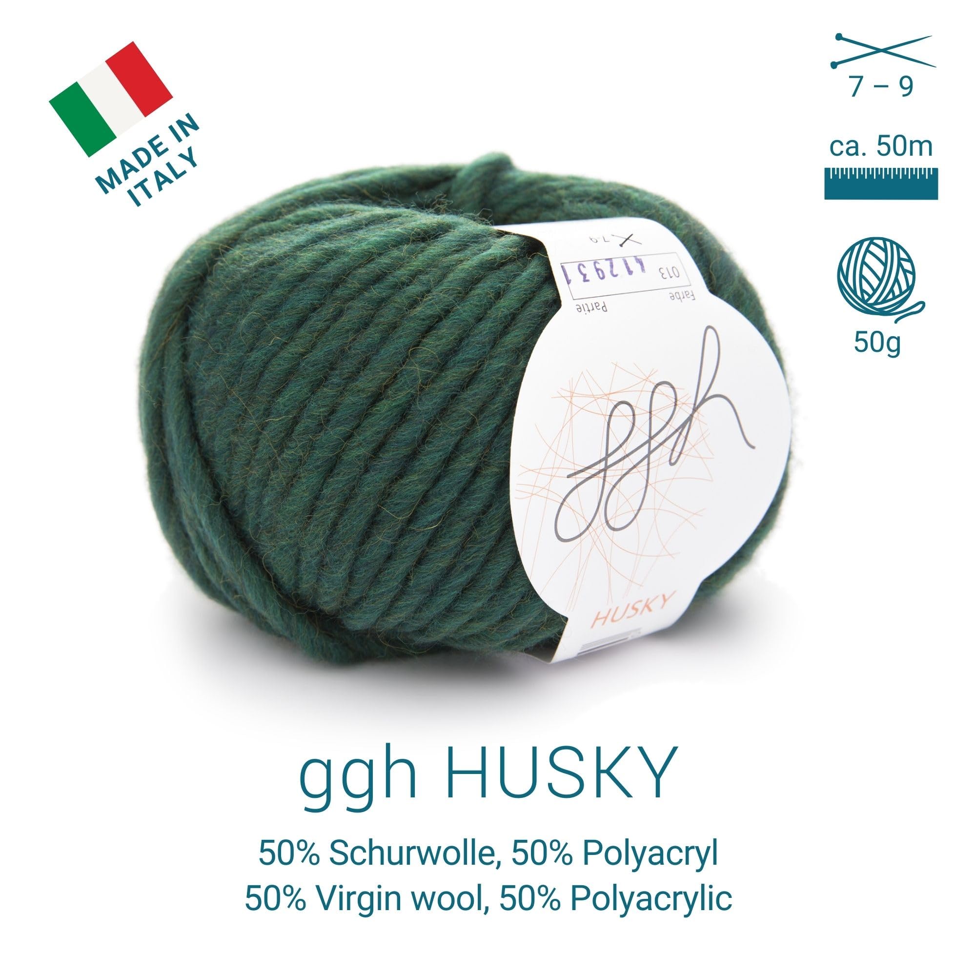 ggh Husky Box - 6 Knäuel - dicke Wolle aus Schurwolle - gegeignet zum Stricken oder Häkeln - Farbe 013 - Nordseegrün