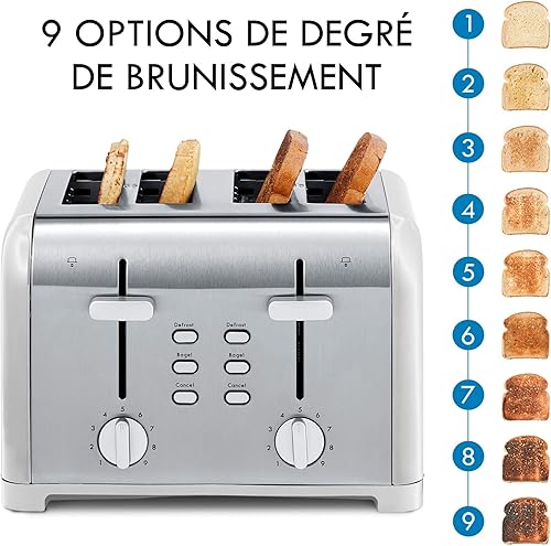 Miniatura 4 de Kenmore Tostadora de 4 rebanadas, acero inoxidable blanco, controles duales, ranuras extra anchas, funciones de bagel y descongelación, 9 niveles de