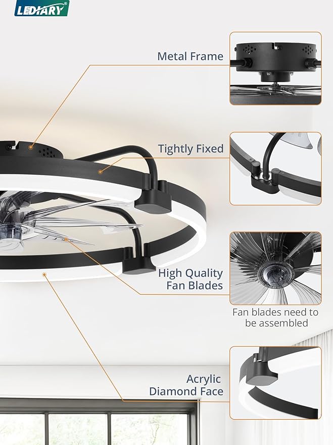 Ventilador de Techo 24'' con Luz LED y Control Remoto, 6 Vel miniatura 7