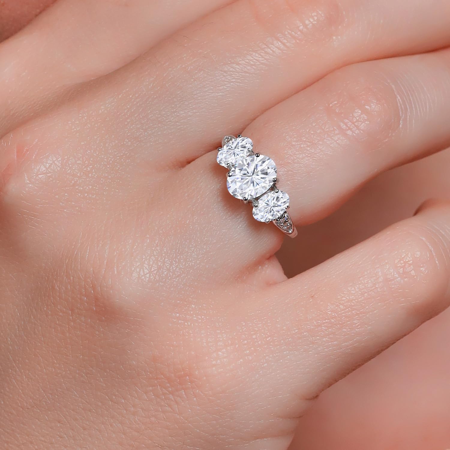 Gem Stone King 2-3 Cttw 10K White Gold 3-Stone Engagement Ring for Women | Gemstone Birthstone and Lab Grown Diamond | Oval 8X6MM 6X4MM | Wedding Anniversary Ring