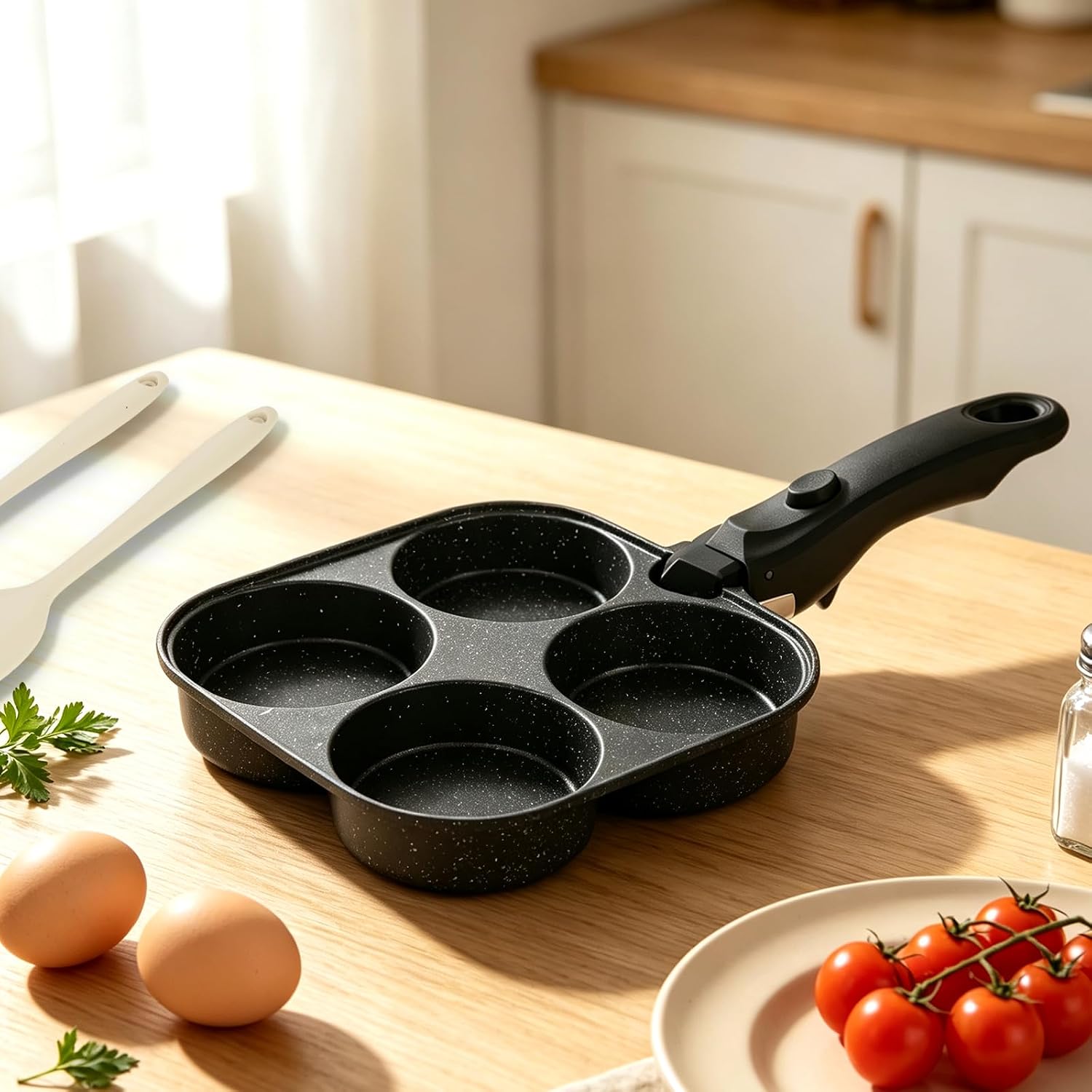 4-Cup Egg Pan with Glass Lid, Removable Handle, 1 Pack
