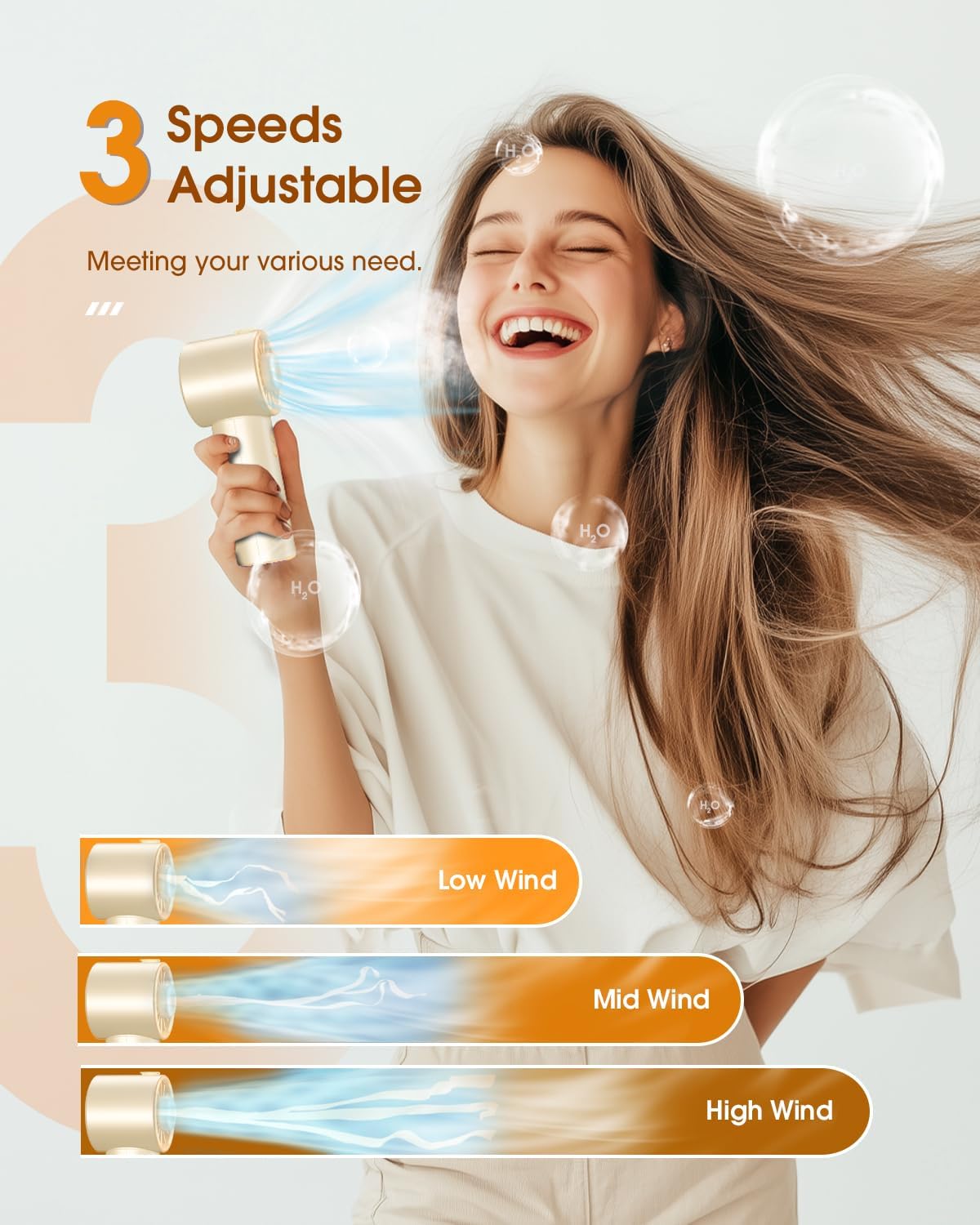 Ausic Portable Handheld Turbo Fan with Mist, High-Speed Personal Mini Misting Fans, 3 Speeds Rechargeable Battery Operated Small Fan for Travel/Outdoor/Home/Office/Makeup/Gift
