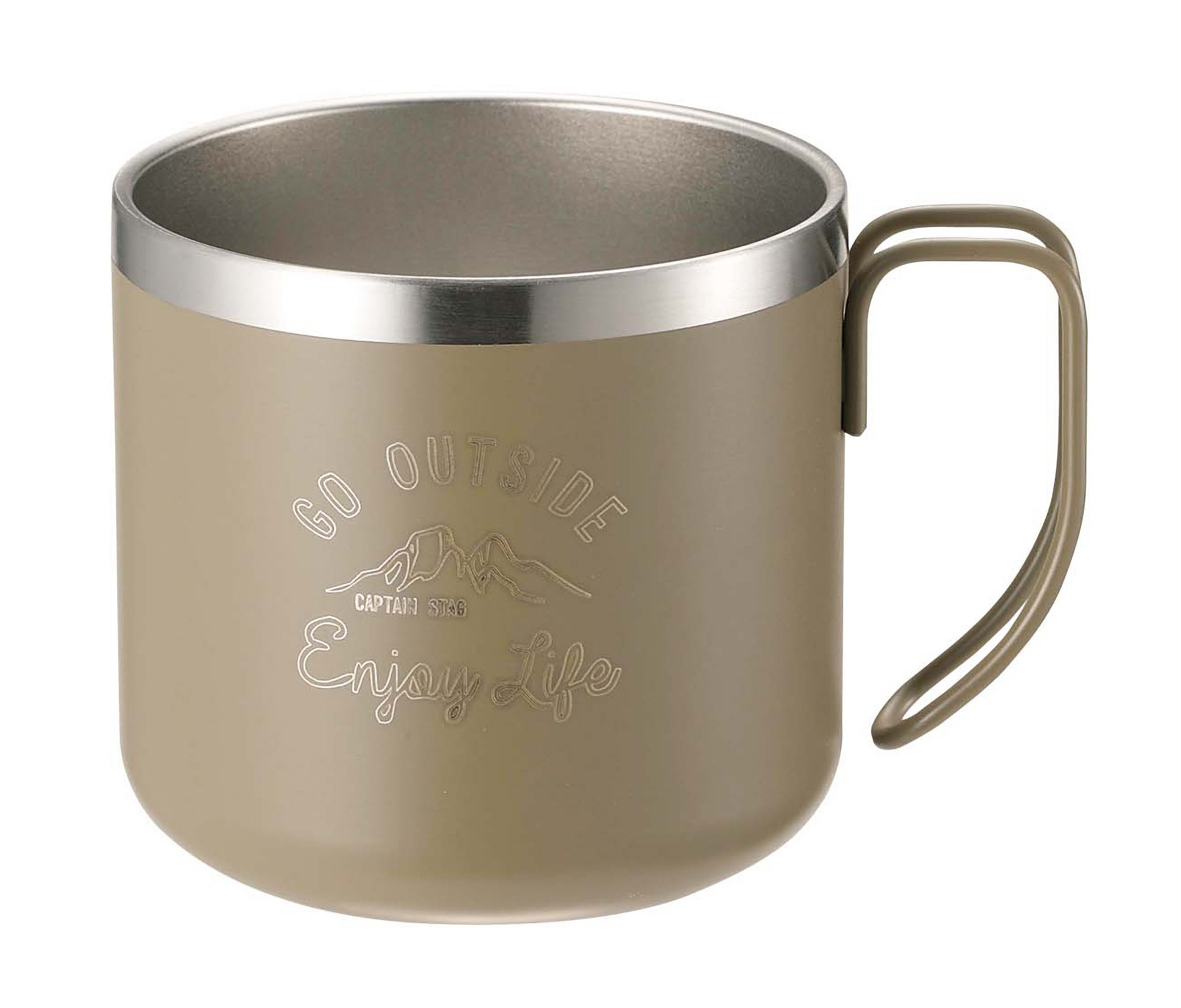 Captain Stag Monte Vacuum Insulated Mug 12oz Stainless Steel Khaki Outdoor