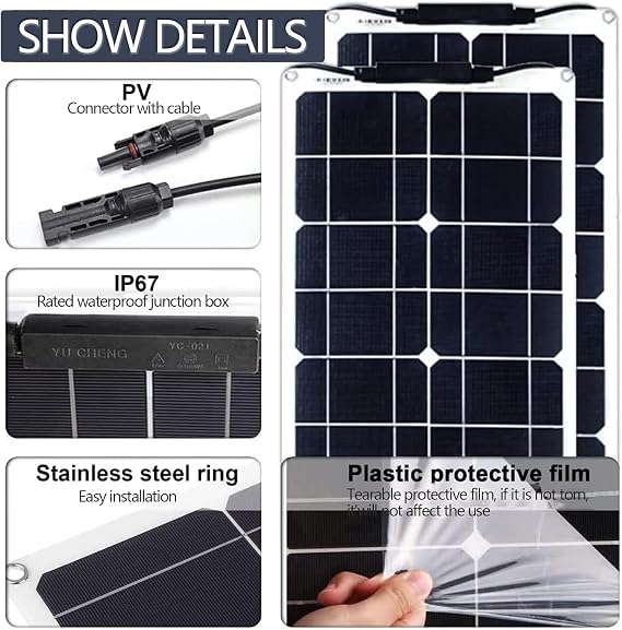 Flexible Monocrystalline Solar Panel Kit 500 W Ultra-Thin Solar Panel with 40A Controller - 2X 250W 12V-24V Etfe Panels for Family, Rv, Caravan, Boat,White/Black