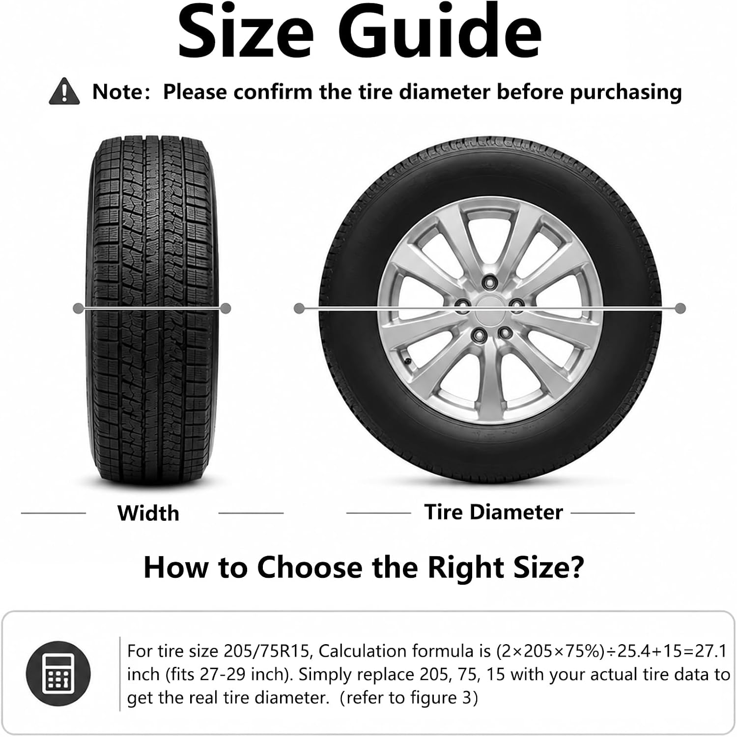 Tire Covers 4 Pack, Fit 27-29 Inch Tire Diameter (Black)