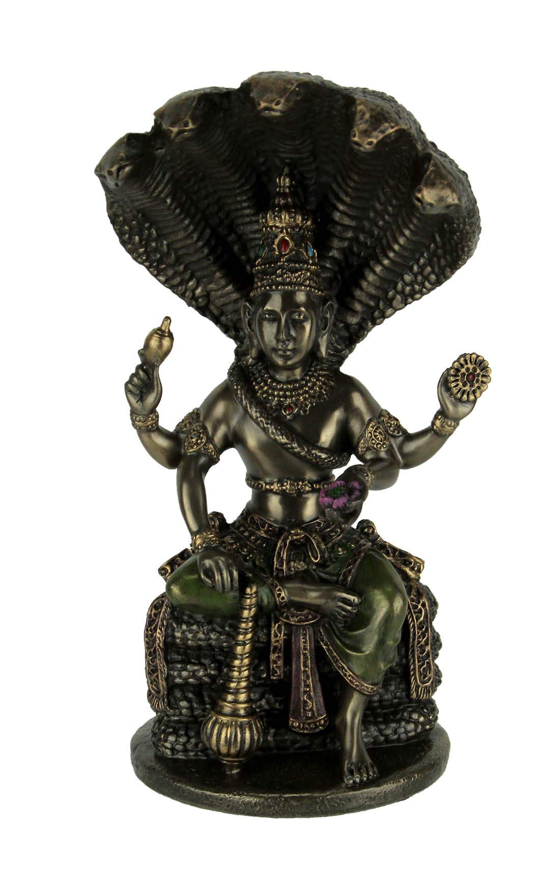 Veronese Design Bronze Finish Vishnu Resting On Shesha Holding Weapons and Lotus Statue