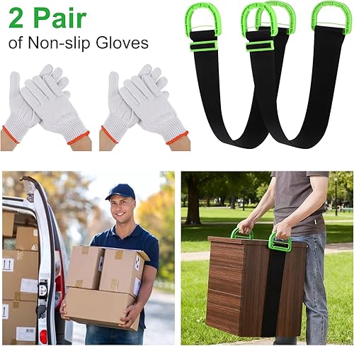Miniatura 4 de Correas móviles de elevación ajustables, paquete de 2 correas móviles para muebles y 2 pares de guantes antideslizantes, correa de elevación