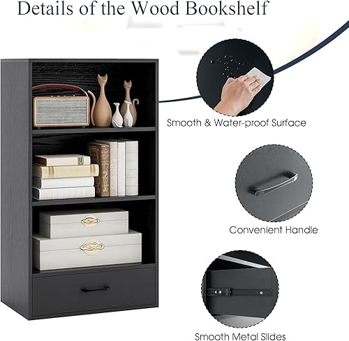 Miniatura 4 de Giantex Estantería de 4 niveles con cajón, organizador de pie de 42.5 pulgadas de alto, estantes de almacenamiento con dispositivo anti-caída, Negro