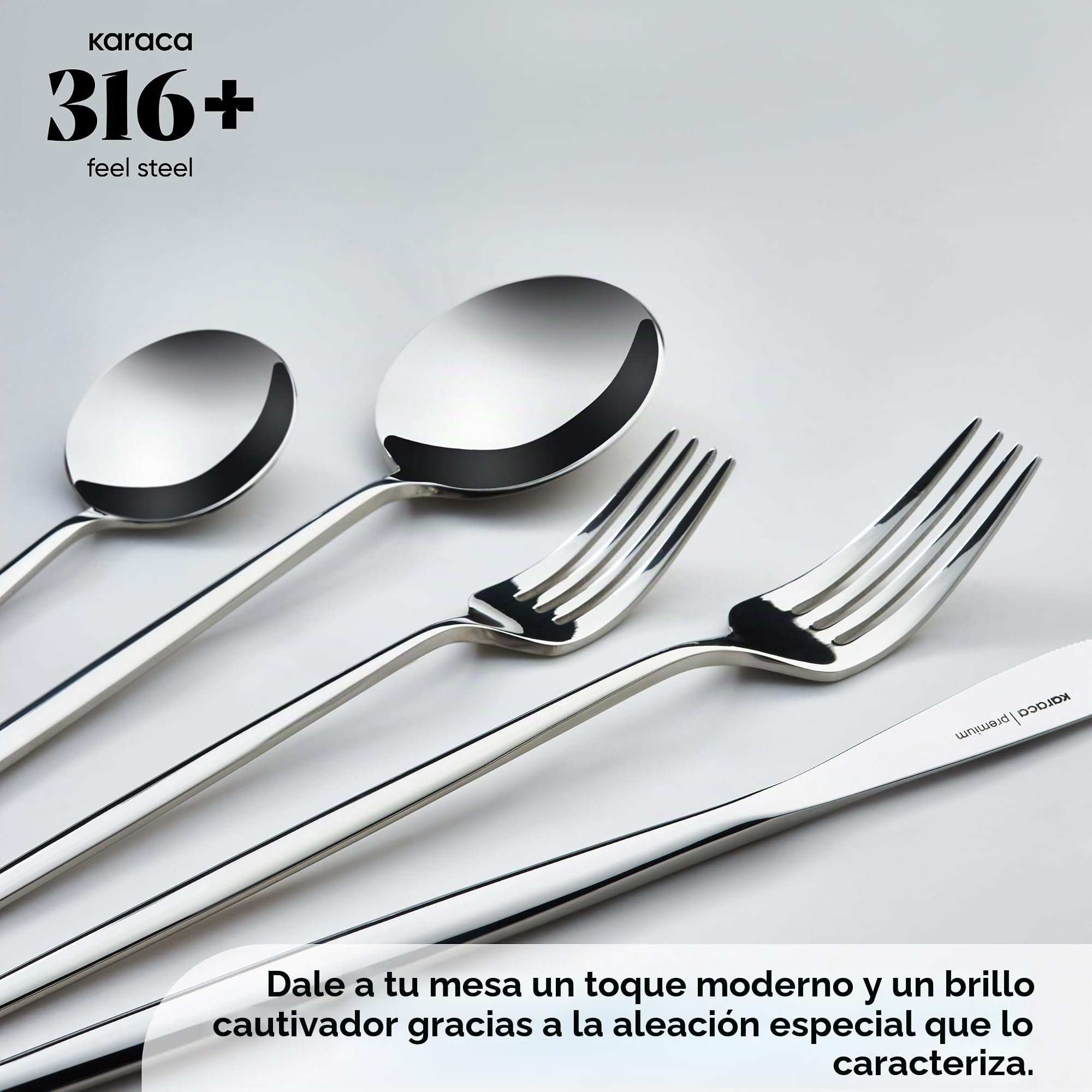 Karaca Mild - Juego de 84 cubiertos de alta calidad para 12 personas, 18/10, acero inoxidable, duradero, resistente a la corrosión, apto para lavavajillas, hoja de acero de alta calidad