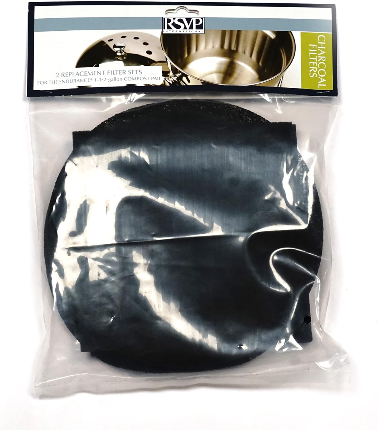 RSVP International Charcoal Compost Bin Filter 2-Piece Set Helps Keep Kitchen Smelling Fresh, Replacement – 1/2 Gallon Bin/Pail