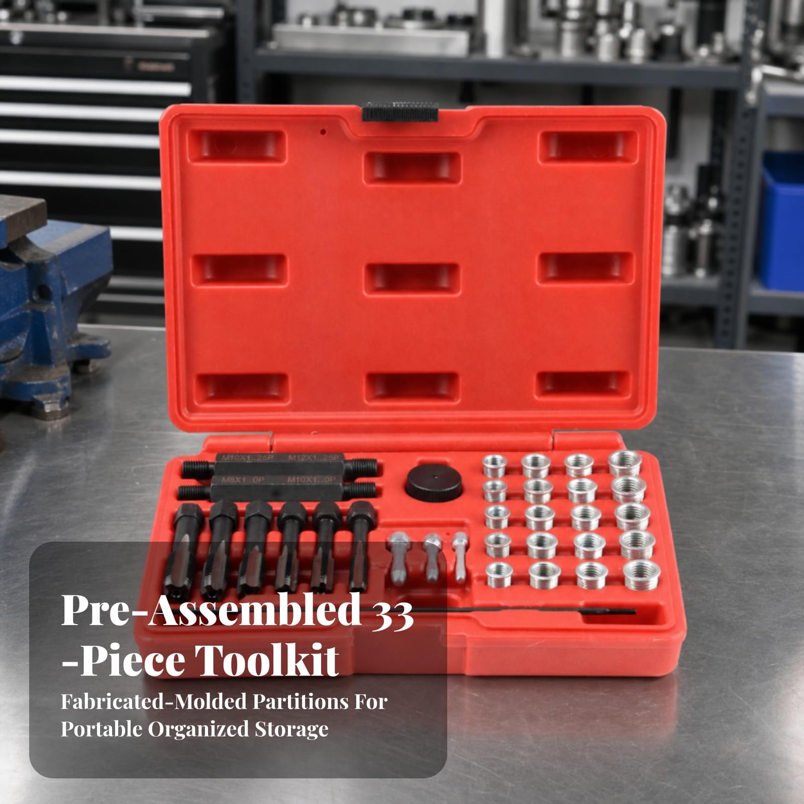 33 Pezzi Kit Riparazione Filettatura Candelette Robusto Kit Riparazione Filetti Candelette Portatile per Officine