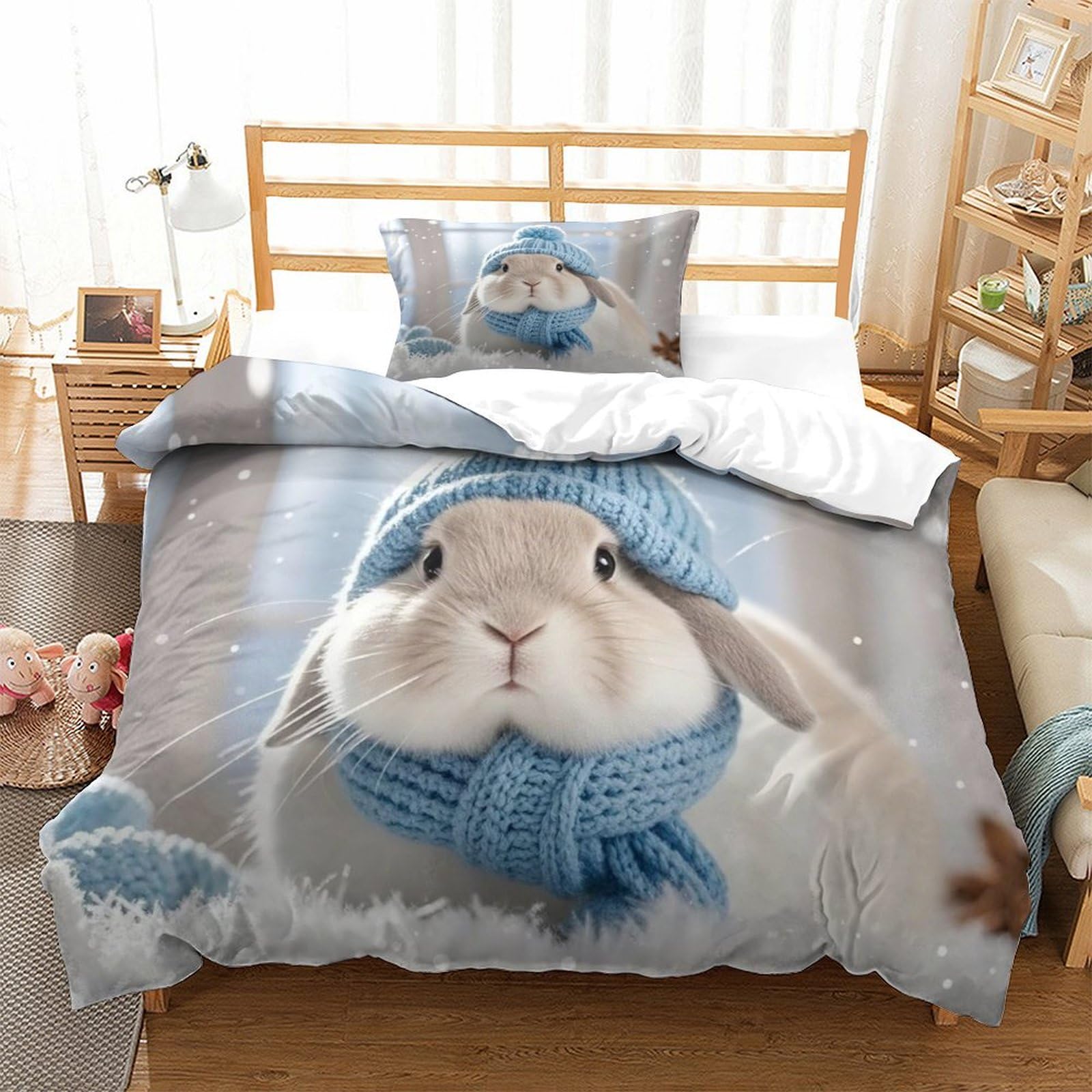 Dafufbw Boys Rabbits-5 Rabbits Duvet Cover Microfiber Quilt Cover With Pillowcases, Bunnies Comforter Sleep Aid Bedding Set Hidden Zipper Kids And Adults Girls Single（135X200cm）
