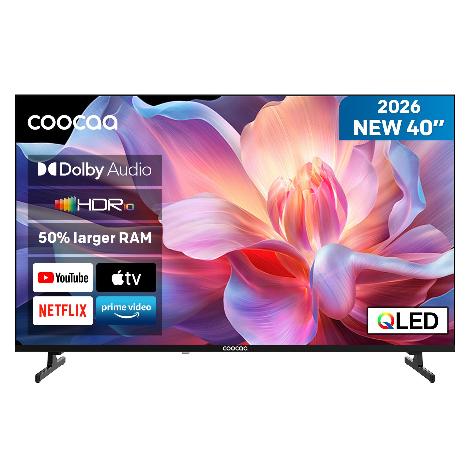 coocaa 40 Pouces (100 cm) Smart TV FHD Television LED, QLED, HDR 10 Dolby Audio Bluetooth 5,1 Tuner DVB-T/T2/C/S/S2 CI+ Low Blue Light, 1.5GB (40CTQH38Z, 2026 Nouveau Modèle)