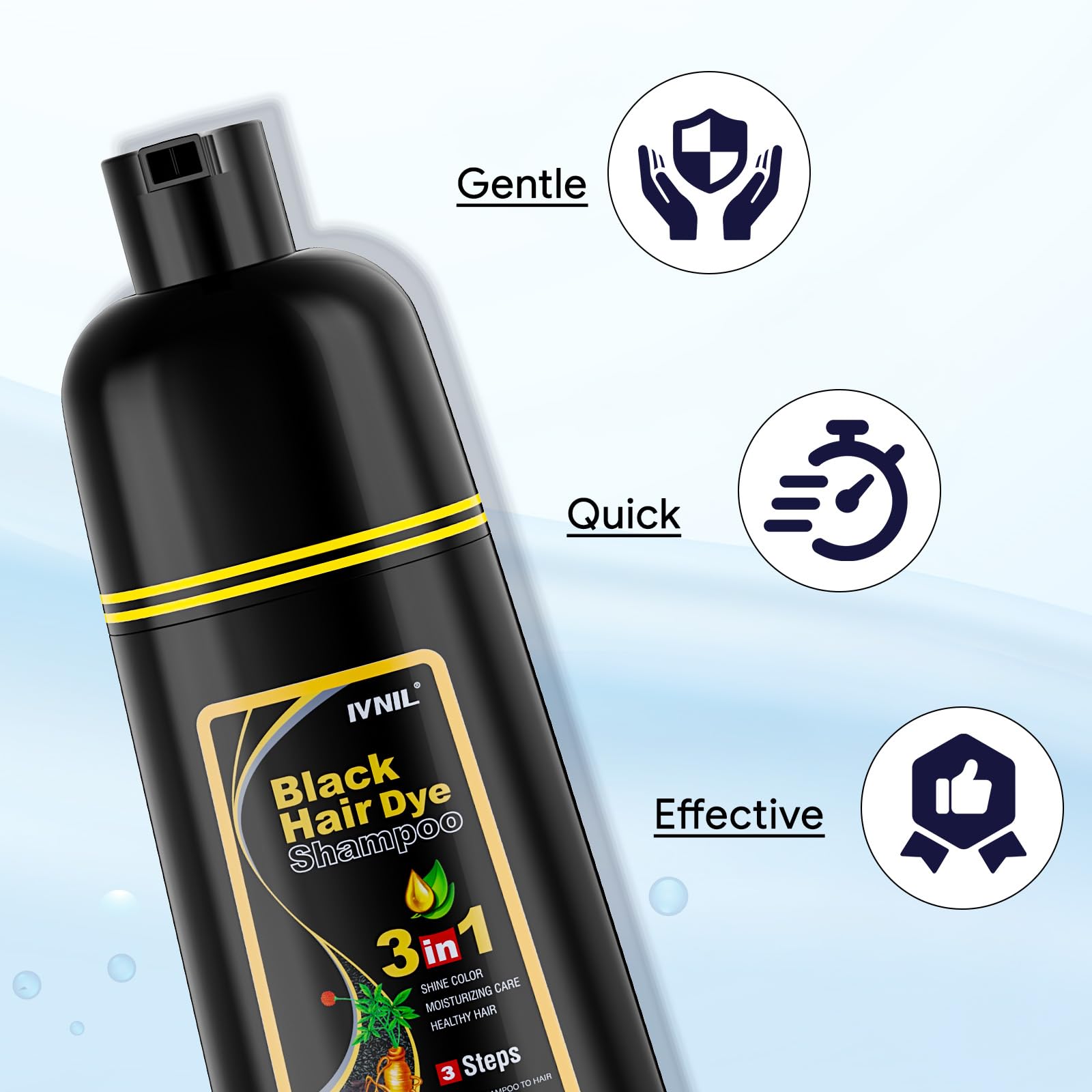 Amazon.com : Ivnil Black Hair Dye Shampoo 3 in 1 Semi Permanent