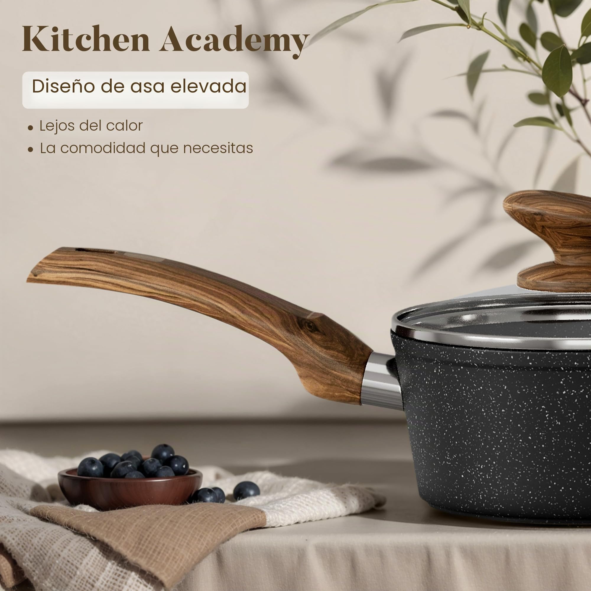 Kitchen Academy Bateria de Cocina Induccion y Sartenes Antiadherentes - 12 piezas Juego de Sartenes Antiadherentes, Sartenes Induccion Cacerolas libre de PTFE y PFOA (Negro)