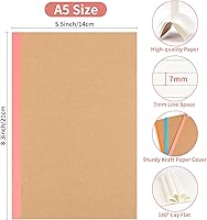 Vista 3 de 60 Pack Lined Notebook Journals Bulk, A5 College Ruled Composition Notebook, 8.3”x 5.5”, Kraft Cover with Rainbow Spines, 15 Colors 60 Pages for