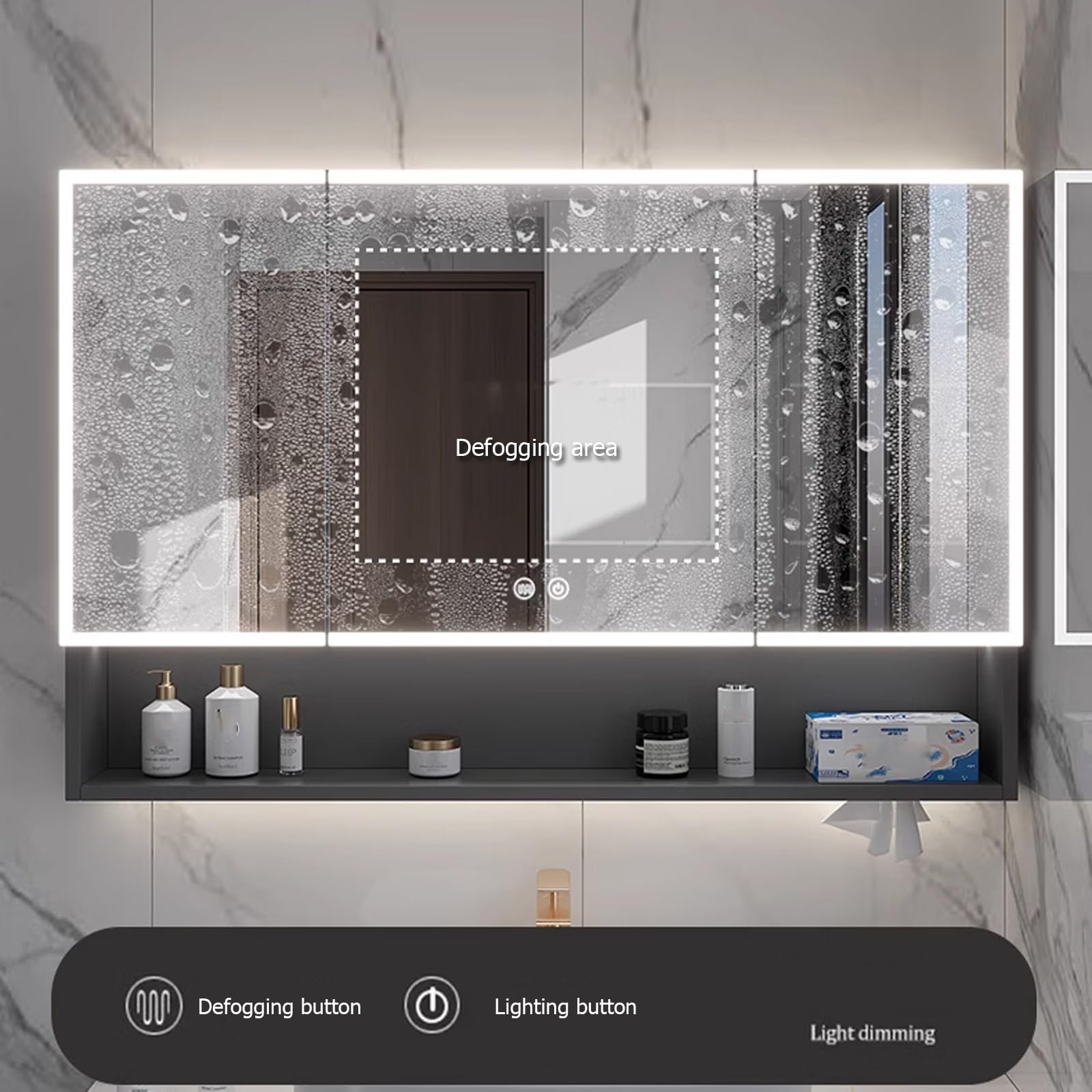 Amazon.co.jp: バスルームミラーキャビネット、LED薬キャビネット