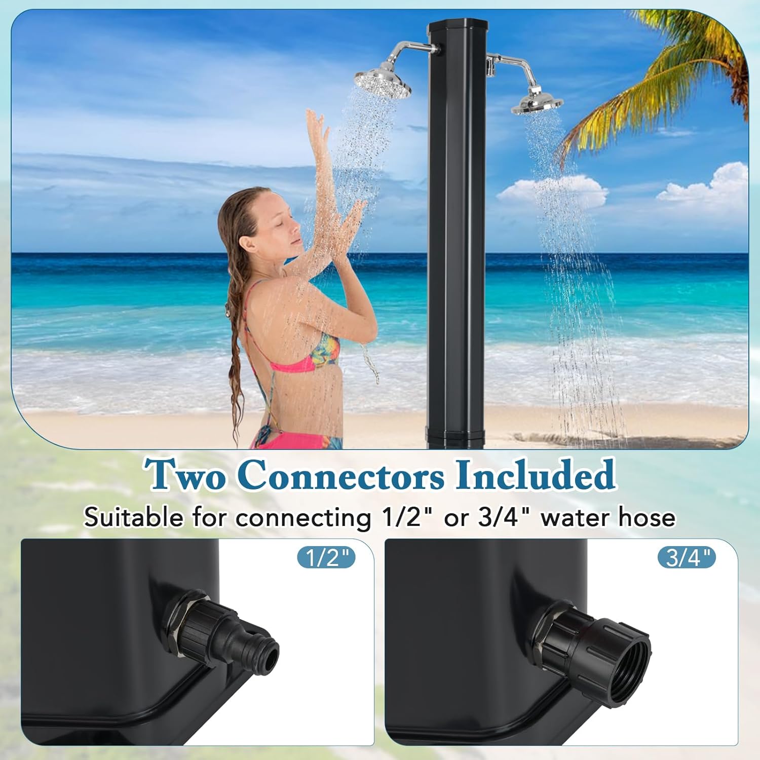 Giantex 9.3 Gallon Outdoor Shower, Solar Shower with Dual 360°Rotating Shower Heads, 2 Foot Showers, Hot & Cold Water Adjustable Faucet, 7.2 FT Outside Shower for Patio, Yard, Poolside, Beach, Garden