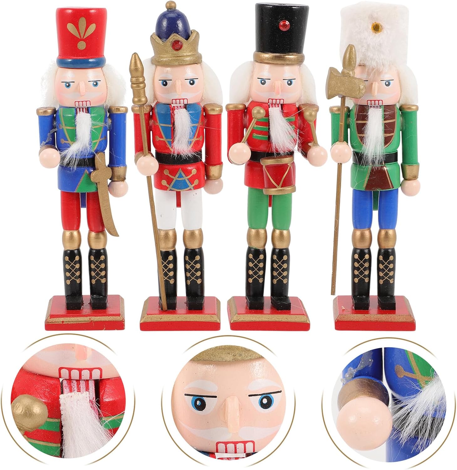GARVALON 4pcs 18cm Wooden Nutcracker Christmas Figures Small Xmas Party Desktop Decorations Holiday Table Ornaments