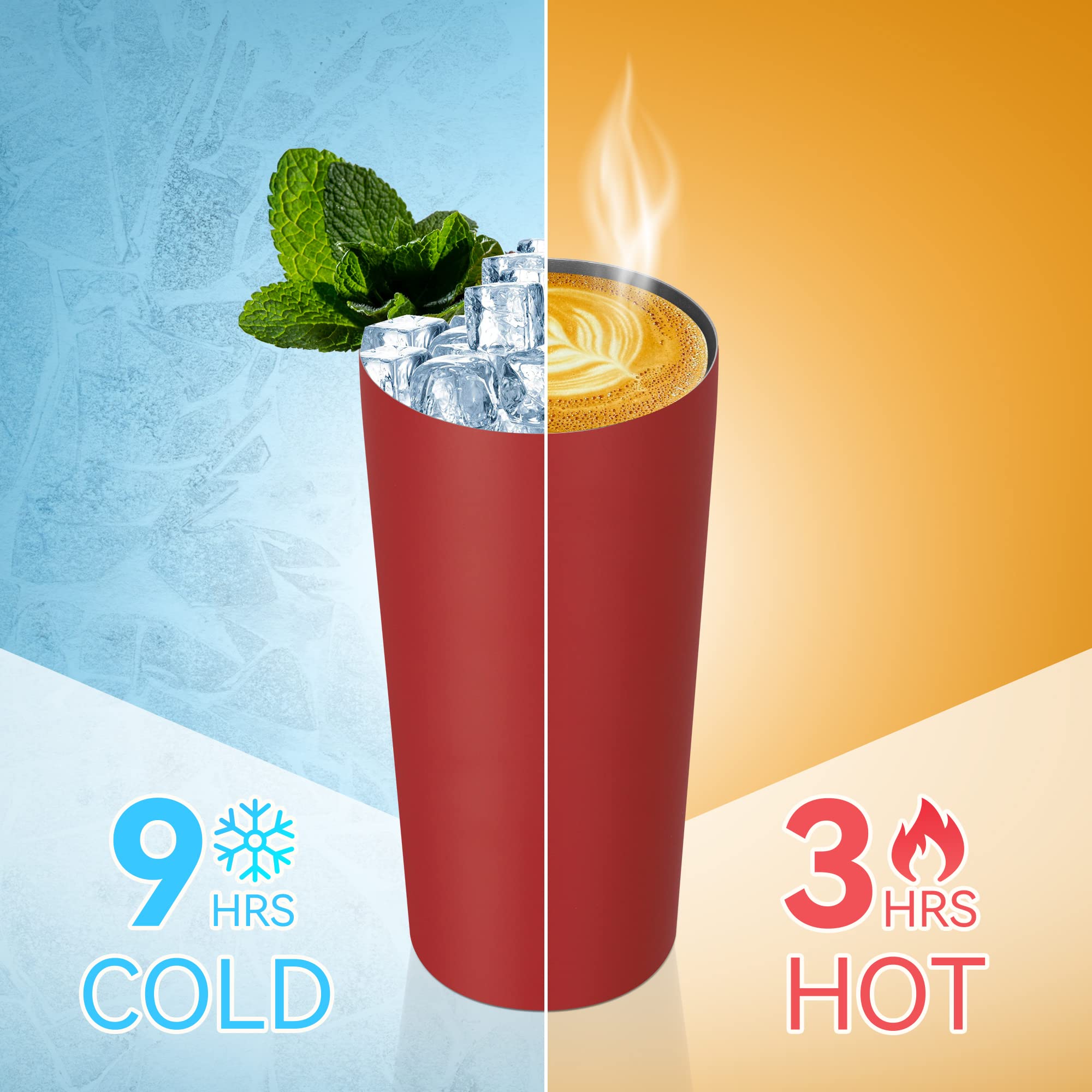 DOMICARE 20 oz Tumbler with Lid and Straw, Stainless Steel Tumblers Bulk Vacuum Insulated Tumbler Travel Coffee Mug Pack of 4, Red