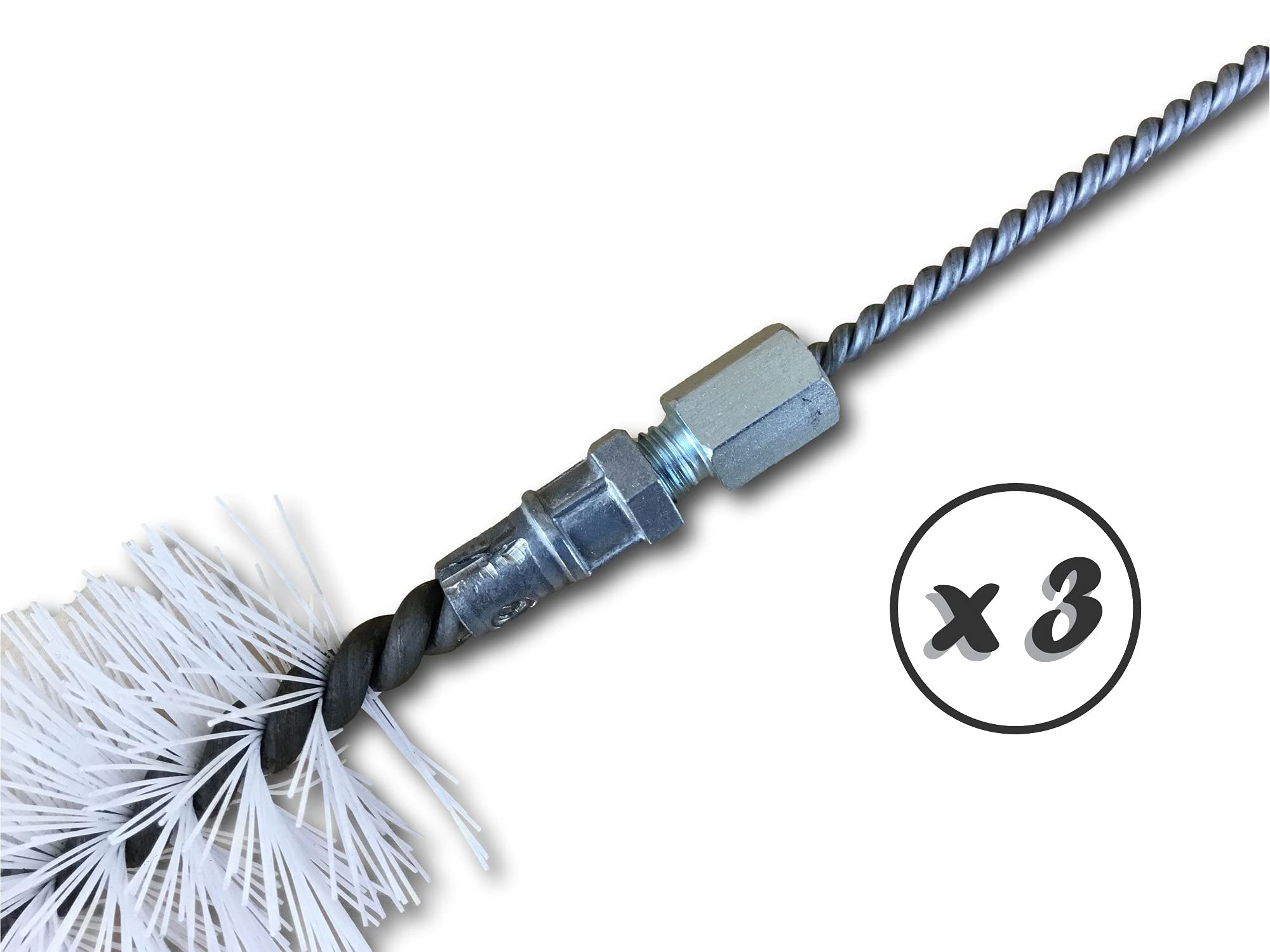 Nylonowa szczotka do rur z drążkiem 90 cm | Zestaw 3 | Ø 50 mm | Czyszczenie | Eliminacja osadów w rurach PCV | Przyłącze gwintowane | Ocynkowana stalowa podszewka z nylonu | Kibros 41SCN50Tx3