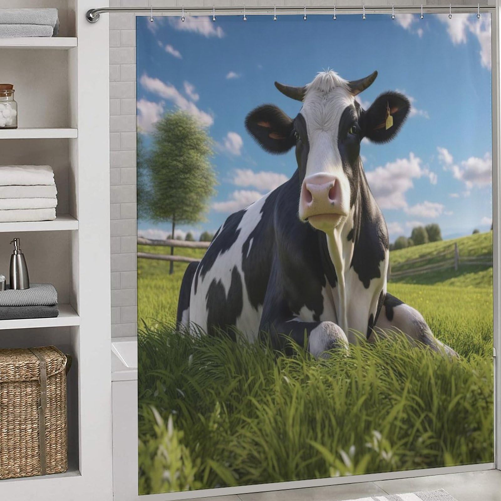 Vache rideau de douche tissu lavable imperméable 183x183cm pour baignoire