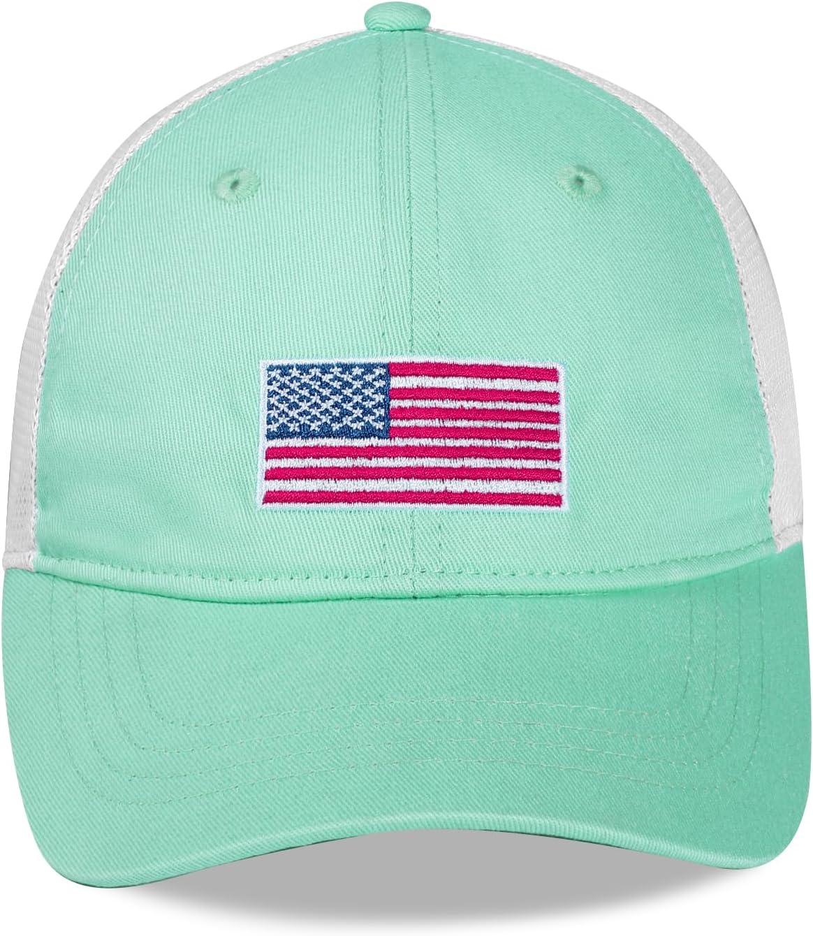 Girls American Flag Trucker Hat, Kids Adjustable Snapback Baseball Cap, Breathable Mesh Back, Ages 3-14