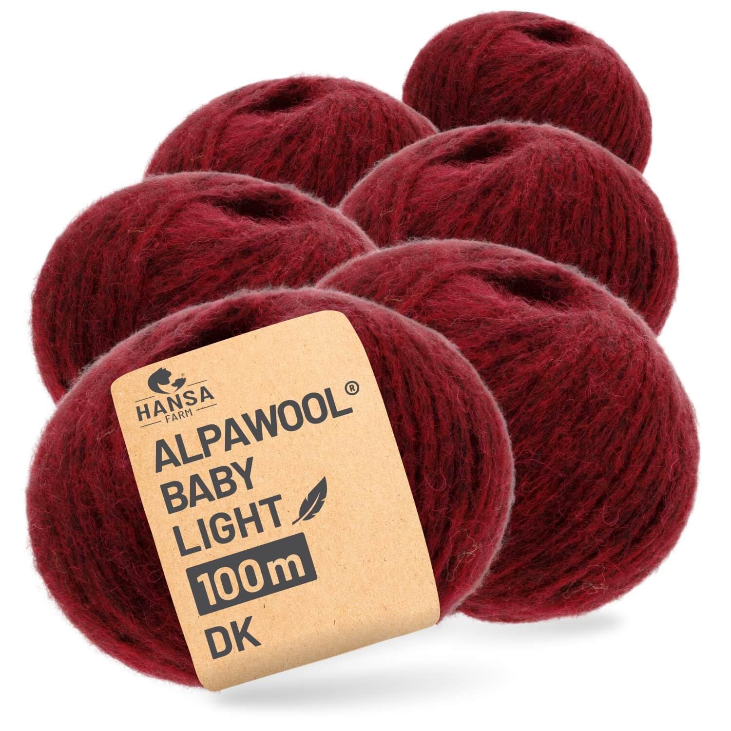 HANSA-FARM | Alpawool Baby Alpaca Light 100 DK nel set da 6 - lana leggera e antigraffio per maglia e uncinetto - HF179 Weinrot heather