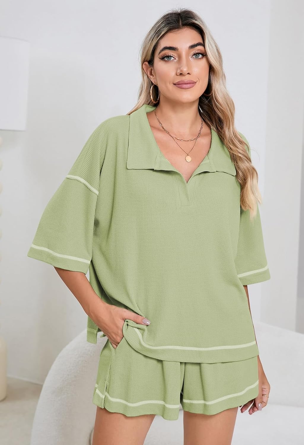 Pink Queen Womens 2 Piece Pajama Sets Short Sleeve Tops Lounge Sets Casual 2 Piece Outfits Summer Short Sets Loungewear - Image 3