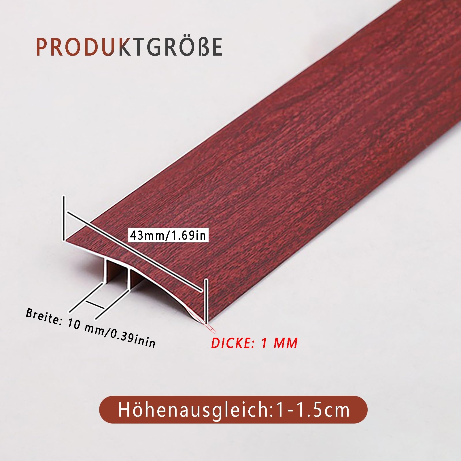 Perfil De Transición De Aluminio Anodizado 120cm (2 Piezas), Perfil De Suelo para Pavimento con Ancho De 4,3cm, Altura 1-1,5cm, Resistente Al Deslizamiento(Option 4)