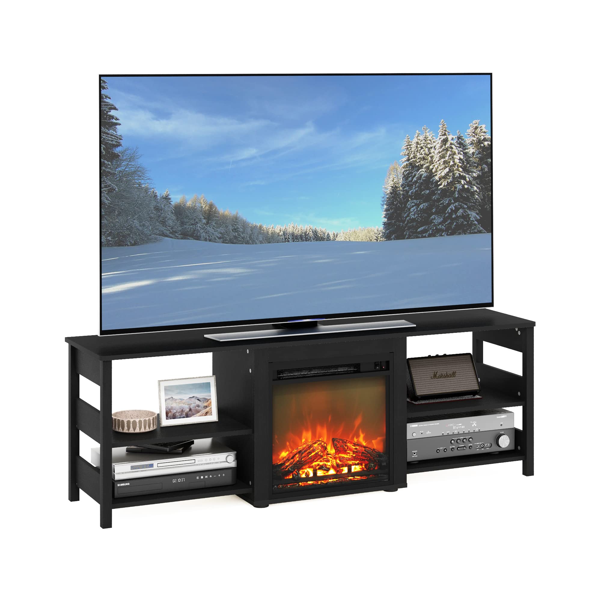 Furinno Classic 70 Inch TV Stand with Fireplace, Americano Americano 70-Inch