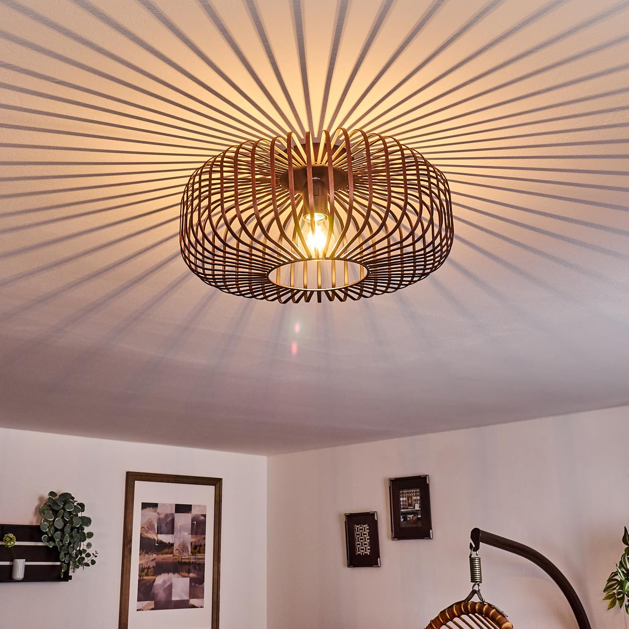 Hofstein Black Ceiling Light Wemude, Metal Ceiling Lamp In /Copper, 1-Flame, 1 X E27-Socket, Modern Light In Retro/Vintage Design With Lattice And Light Effect On The Ceiling,Without Bulb