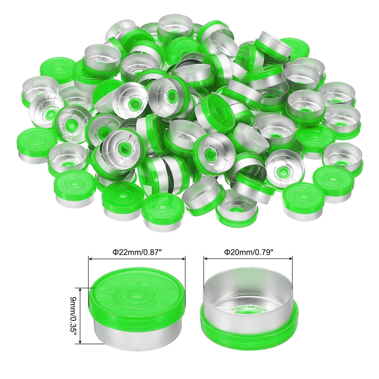 PATIKIL 20mm Flip Off Caps, 100 Pcs Flip Off Caps Flip Off Seals Flip Off Vial Seals Plastic Aluminum Caps Cover for Glass Vial Laboratory, Green