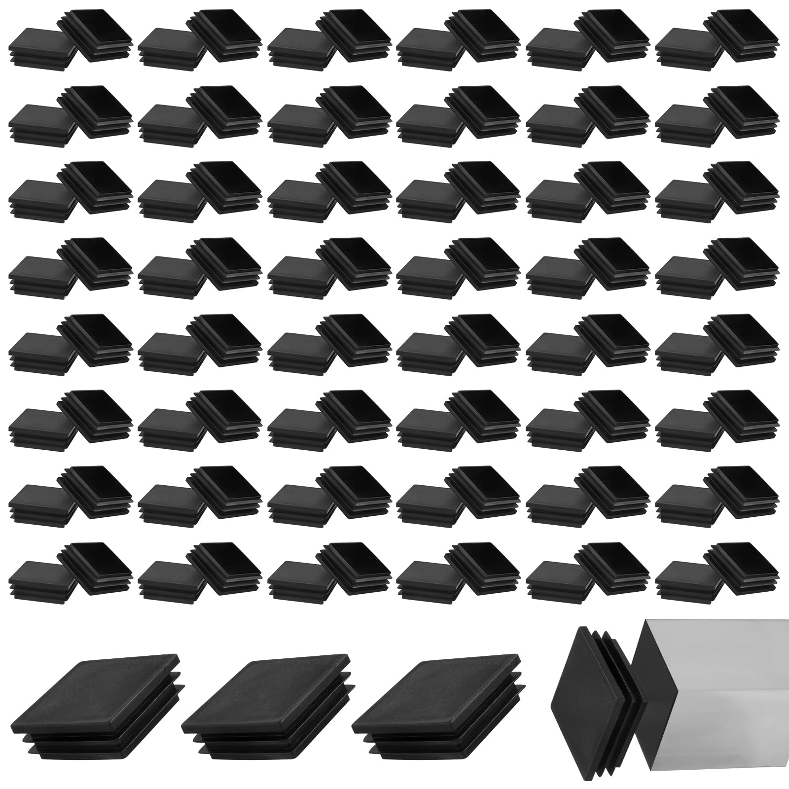 Jetec 100 Pack 2 Inch Square Tube End Caps, 2 Inch Plastic Tubing Plugs