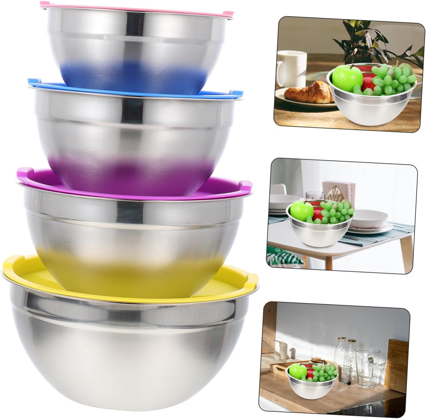 4pcs Large Salad Bowl Lids Mix Bowl Set Fruit Storage Home Kitchen Tableware Salad Serving Bowl Multipurpose Bowl