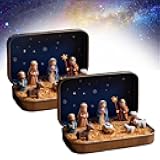 Mini Nativity in a Tin Box, Mini Christmas Nativity Set in a Tin Box, Pocket Nativity Scene with Holy Family Sheep and Jesus Figurines for Home Desk (2pcs)