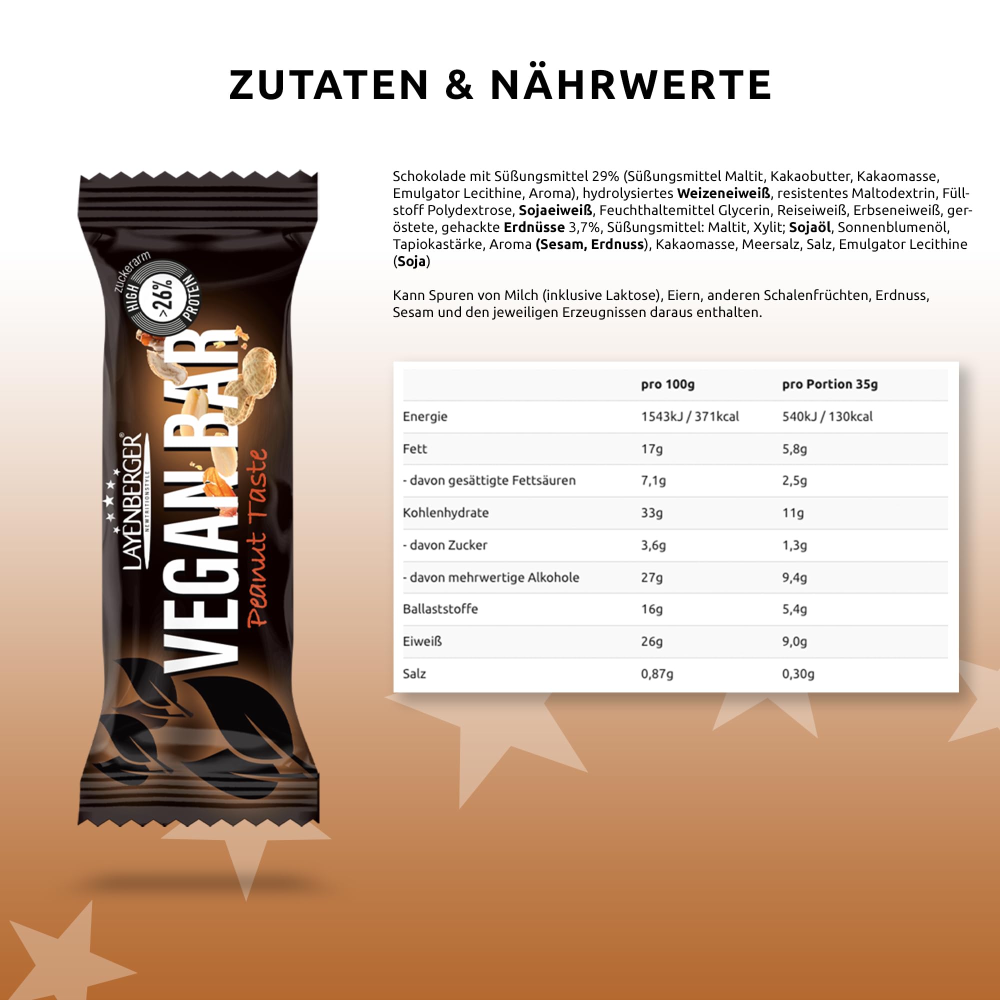Layenberger Vegan Bar Erdnuss (18x35 g)