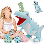 MorisMos Dinosaur Stuffed Animal with Babies,23.6\'\' Big Mommy Stuffed Dino T-rex with 3 Baby Dino Stuffed Toys & 3 Eggs Plush Inside Belly, Boy Girl Dinosaur Toys for Kid 3-5,Blue T-rex Toys Gift