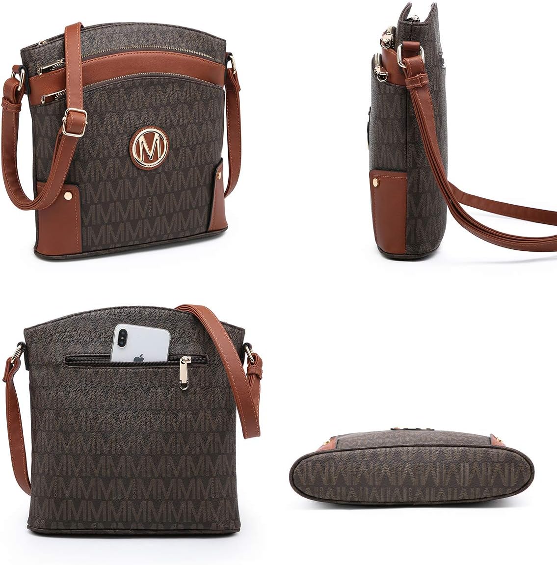 Crossbody Bags for Women Travel Vegan Leather Multi Zip Pockets Crossbody Purses Trendy Monogram Shoulder Bags - Image 3