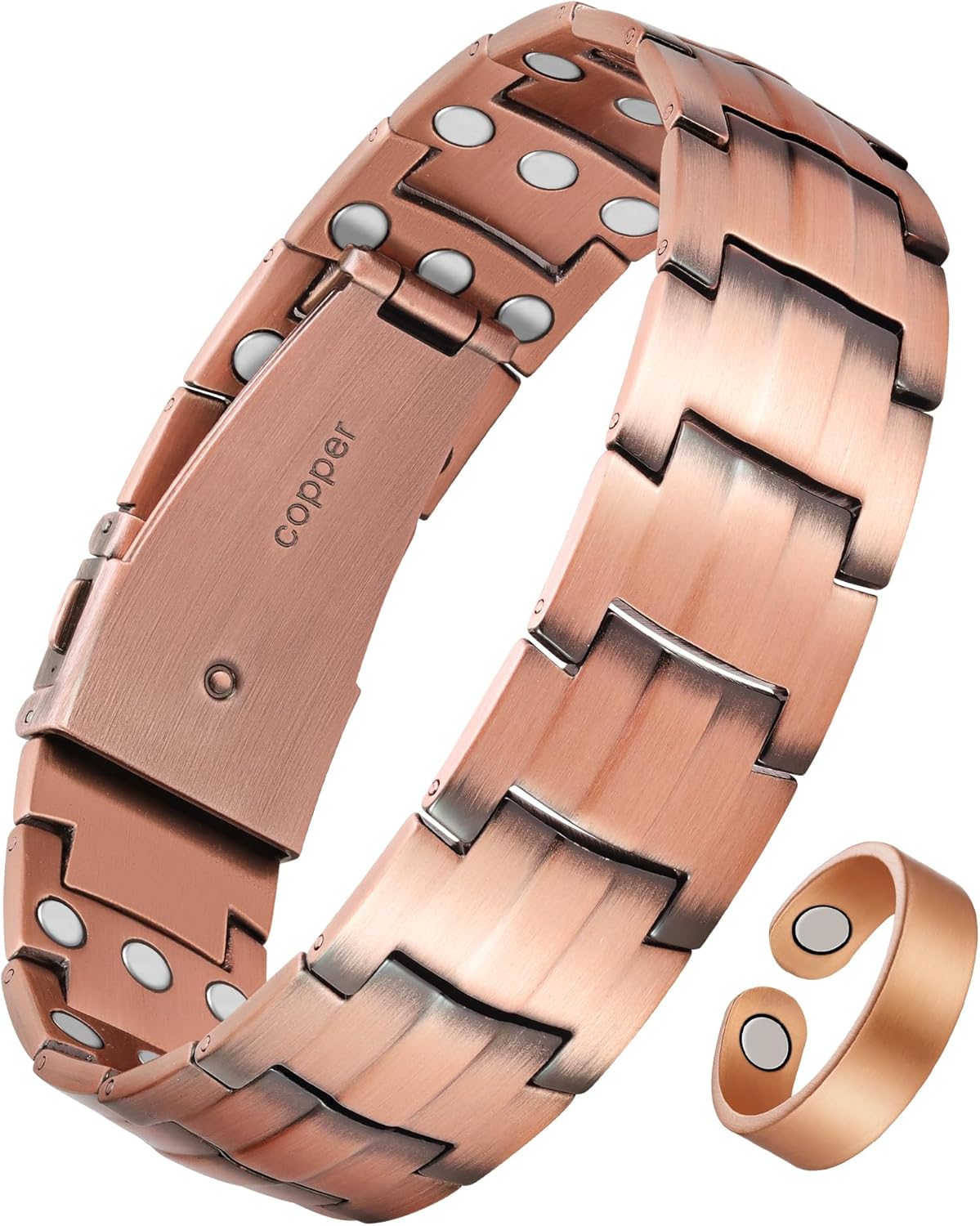 Jecanori Pure Copper Bracelet & Ring for Men, 3X Strength Magnetic Bracelet with 3800 Gauss Magnets