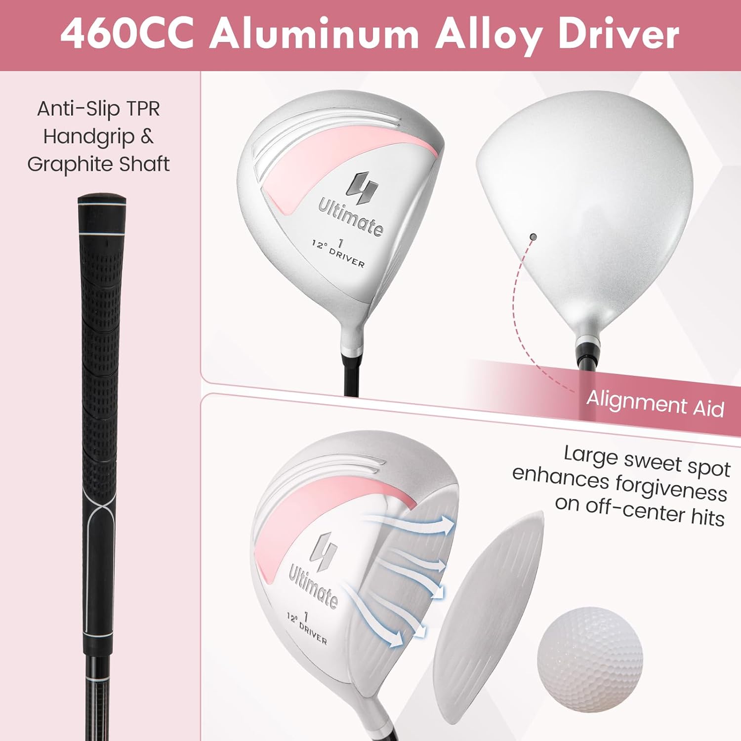 GYMAX Complete Golf Club Set for Women, 12/14 PCS Right Hand Golf Set Includes #1 Driver & #3 Fairway & #4 Hybrid & #6/#7/#8/#9/#P Irons, Putter & Head Covers, Ladies Golf Clubs Full Set