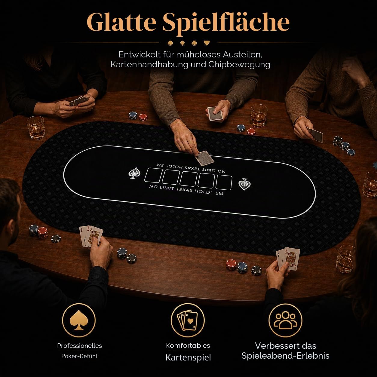 Pokermatte 180 × 90 cm, 10 Spieler Texas Hold'em Poker Gummimatte, Poker-Topper für Tische, zusammenklappbar, tragbar, Pokertisch-Layout mit Tragetasche für Pokerspiele, Blackjack