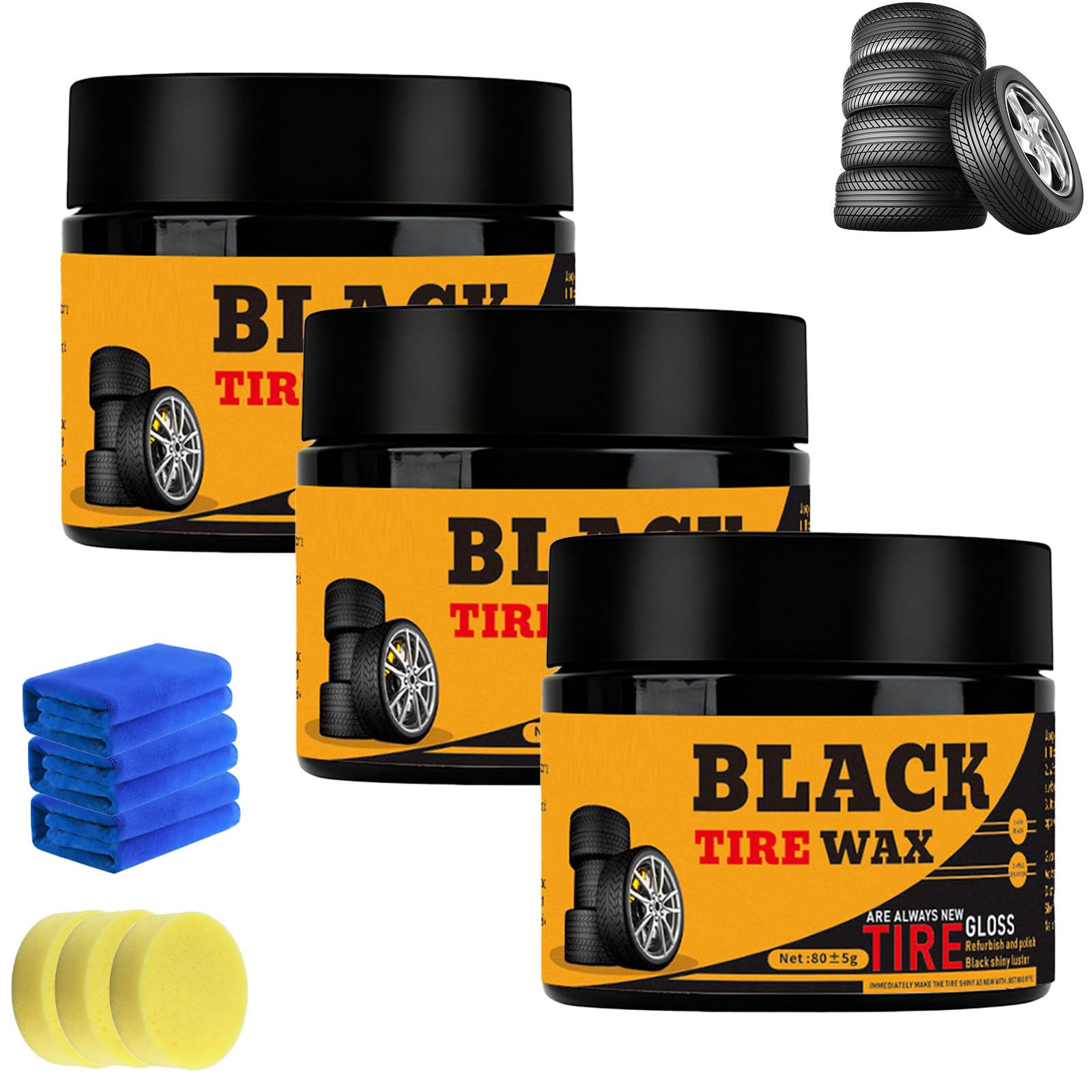 Shine-Reviving Tire Wax - Restore that Deep Black, Car Tire & Plastic Trim Renewal Paste, Tires Coating Paste, Prevents Cracking & Easy Application for Cars Trucks Motorcycles (3set)