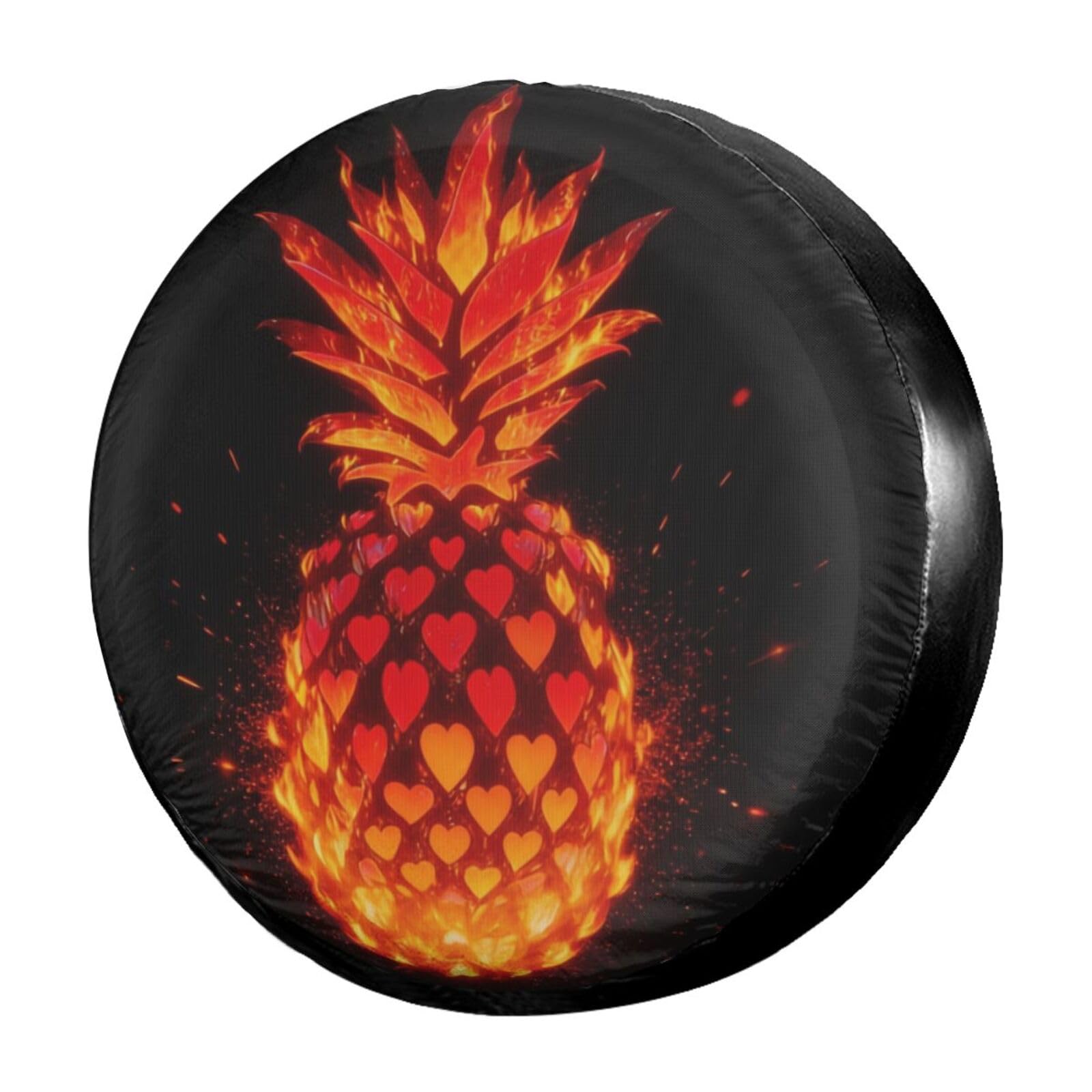 Delerain Red Pineapple in Hearts Spare Tire Cover for Jeep RV Trailer SUV Truck and Many Vehicle, Wheel Covers Sun Protector Waterproof (15 Inch for Diameter 27"-29")