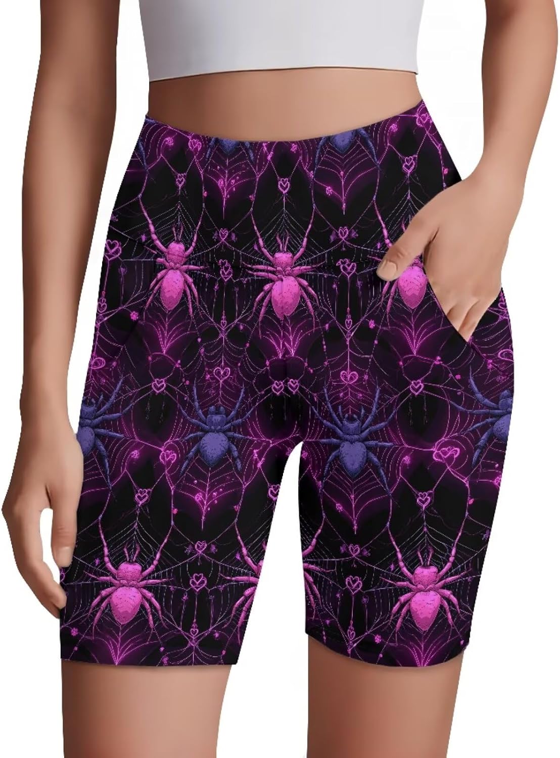 High Waist Biking Shorts Women 8'' Tummy Control Yoga Biker Short Leggings