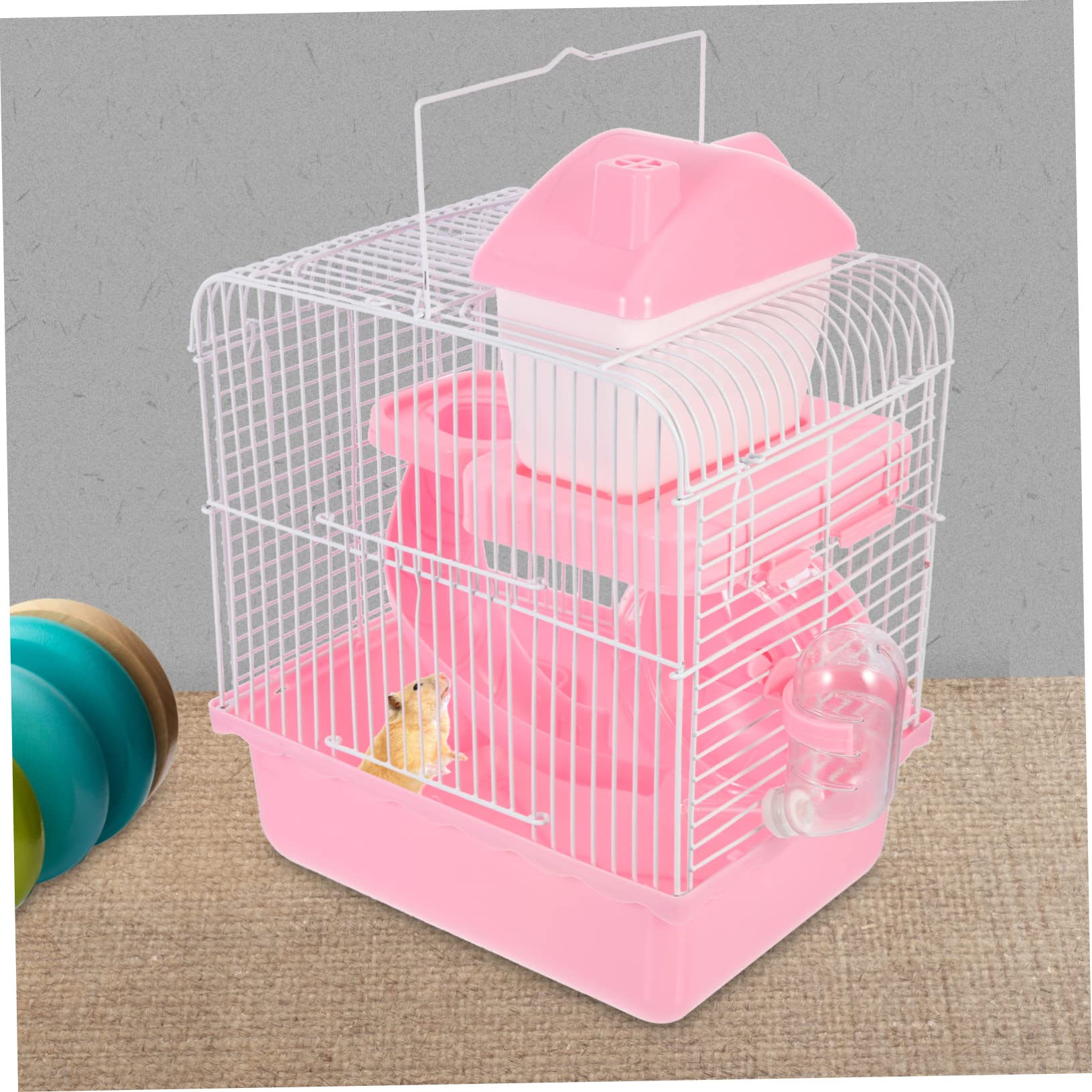 COLLBATH Chinchilla Spielzeug Hamsterhaus in Schlossform Doppelwandig aus Abs und Eisen Rosa Sicher zum Spielen Ruhen und Fressen für Kleintiere