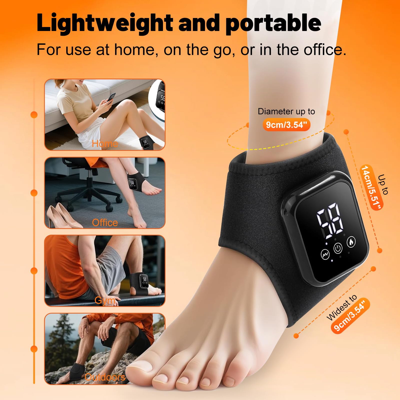 Masajeador de pies 3 en 1, 2pc Masajeador eléctrico para pies y Tobillos, Tobillera Térmica Inalámbrica con 3 Modos de Vibración, 3 Niveles de Calor Regalo para relajación
